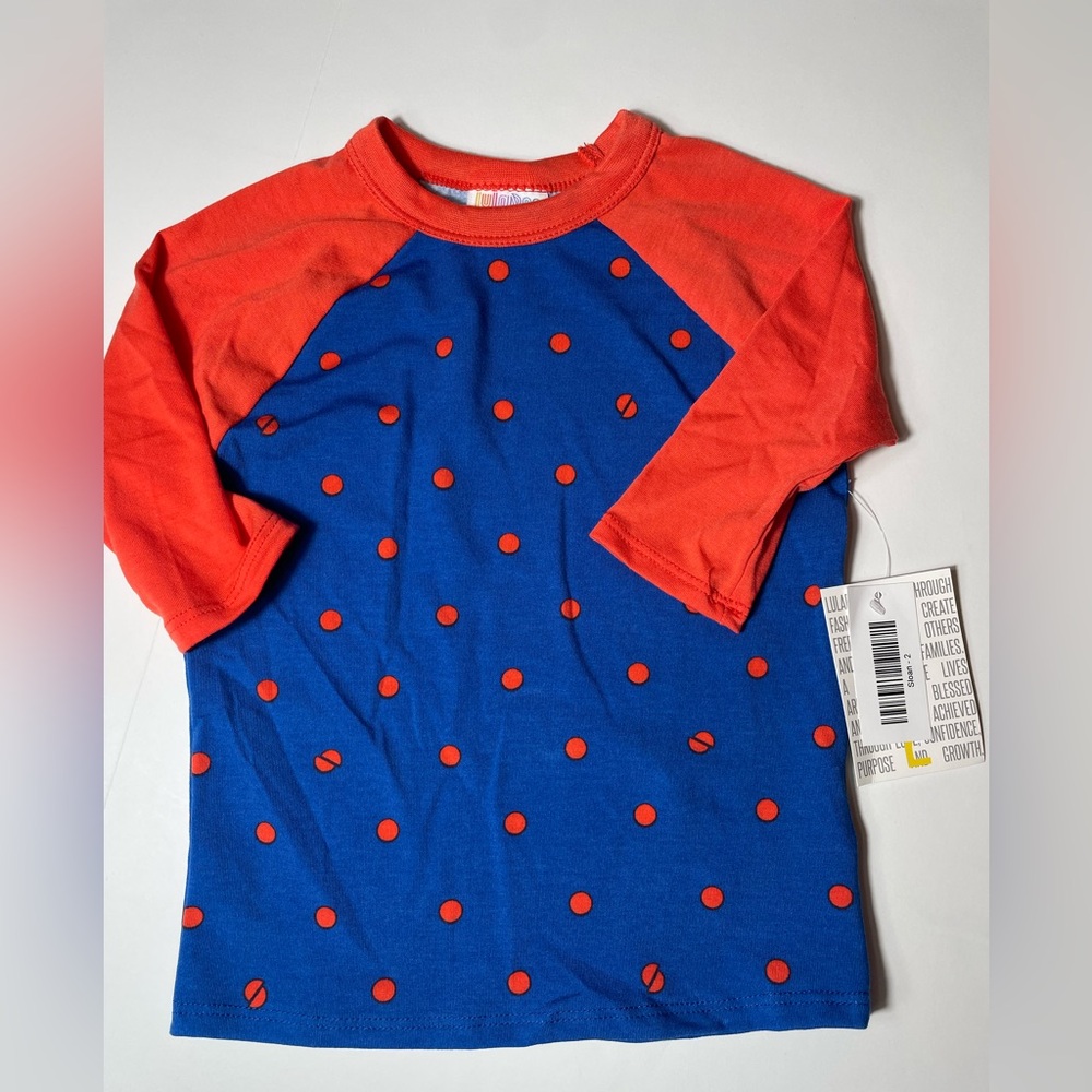 Kids Polka Dot Raglan Sloan Shirt - Blue and Reddish- Coral